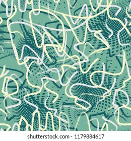 Abstract seamless pattern with urban chaotic elements , dots, for textile. Modern grunge background.