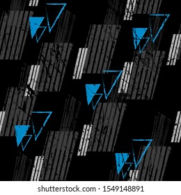 Abstract seamless pattern with urban geometric elements drops, spots, sprays. Neon background texture. Drive modern creative wallpapers 