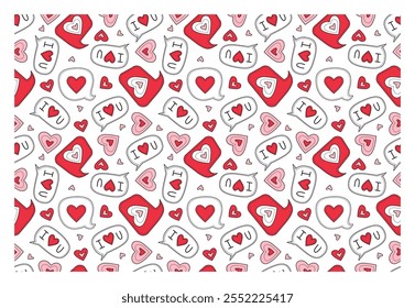 Abstract seamless pattern for valentine s day. Cartoon style. Perfect for packaging, fabric, greeting cards.