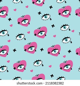 Abstract seamless pattern for valentine's day. Creative vector background with eyes and hearts.