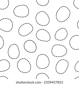Abstract seamless pattern with a variety of spots with dotted lines. Uneven, white circles, form of water drops. Empty space, vector image. Minimalism background.