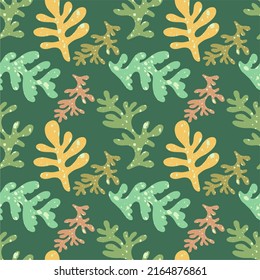 Abstract seamless pattern with various plants and leaves. Summer texture. Hand drawn doodles. Modern fashion illustration. Flat design, cartoon hand drawn, vector.