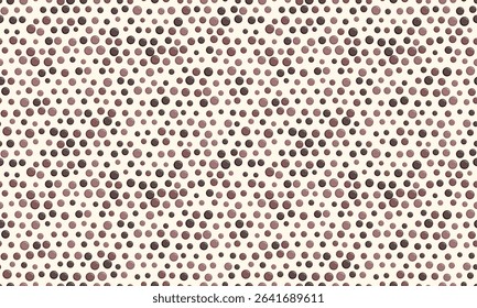 Abstract seamless pattern of varying sized brown circles on a beige background.  Ideal for textile design, website backgrounds, packaging, and modern presentations.