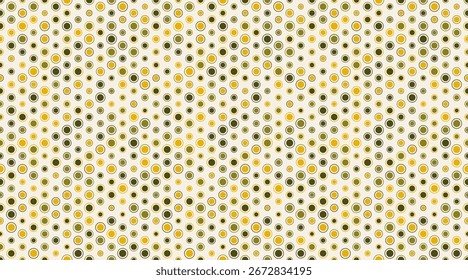 Abstract seamless pattern of varying sized circles in muted yellow and green hues on a cream background.  Perfect for textile design, website backgrounds, or modern branding.