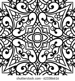 Abstract seamless pattern. Vector Cute lace background. Line art. Kaleidoscope decorative ornament. Ideal for tile, wrapping paper, textile, fabric, cover.Vintage texture.