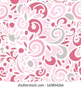 Abstract seamless pattern, vector doodle illustration hand drawn, cute pink color