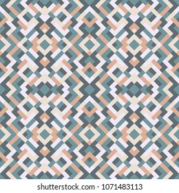 Abstract seamless pattern. Vector geometric background of triangles in  blue and beige colors. Mosaic texture for textile, clown, carpeting, warp, book cover, clothes