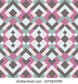 Abstract seamless pattern. Vector geometric background of triangles in  blue, pink and violet colors. Mosaic texture for textile, clown, carpeting, warp, book cover, clothes