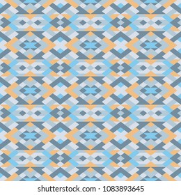 Abstract seamless pattern. Vector geometric background  in blue and yellow colors. Mosaic texture for textile, clown, carpeting, warp, book cover, clothes. 