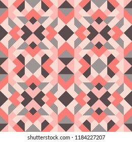 Abstract seamless pattern. Vector geometric background  in rose and gray colors. Mosaic texture for textile, clown, carpeting, warp, book cover, clothes. 