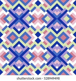 Abstract seamless pattern. Vector geometric background of triangles in white, blue, green and red colors. Mosaic texture for design