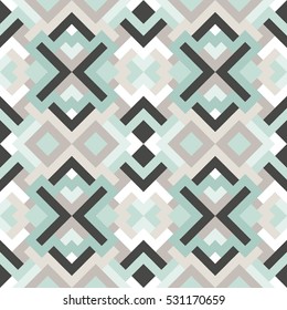 Abstract seamless pattern. Vector geometric background of triangles in white, light blue and grey colors. Mosaic texture for textile, clown, carpeting, warp, book cover, clothes