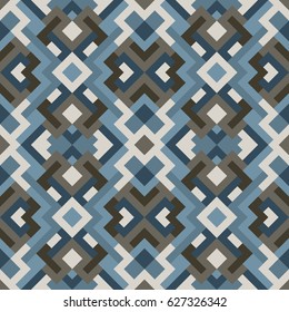 Abstract seamless pattern. Vector geometric background of triangles in blue and grey colors. Mosaic texture for textile, clown, carpeting, warp, book cover, clothes