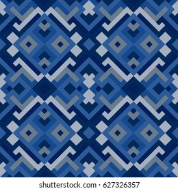 Abstract seamless pattern. Vector geometric background of triangles in blue color. Mosaic texture for textile, clown, carpeting, warp, book cover, clothes