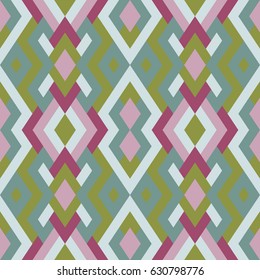 Abstract seamless pattern. Vector geometric background of triangles in pink and green colors. Mosaic texture for textile, clown, carpeting, warp, book cover, clothes