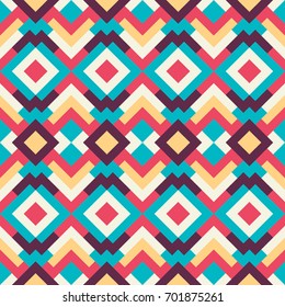 Abstract seamless pattern. Vector geometric background of triangles in peach, blue and white colors. Mosaic texture for textile, clown, carpeting, warp, book cover, clothes