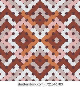 Abstract seamless pattern. Vector geometric background of triangles in white, dusty pink and brown colors. Mosaic texture for textile, clown, carpeting, warp, book cover, clothes