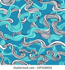 Abstract seamless pattern. Vector illustration with sea stream. Linear wind design.