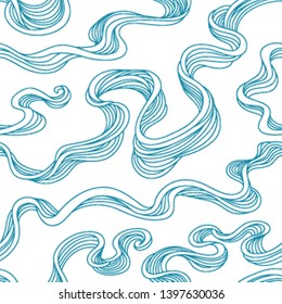 Abstract seamless pattern. Vector illustration with sea stream. Linear wind design.