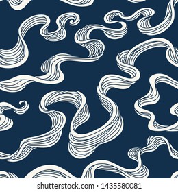 Abstract seamless pattern. Vector illustration with sea stream. Linear wind design.