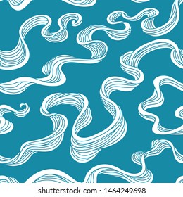 Abstract seamless pattern. Vector illustration with sea stream. Linear wind design.