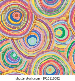 abstract seamless pattern - vector illustration. The bright multicolored circles Hand-drawn manually.