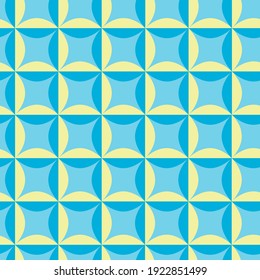 Abstract seamless pattern vector illustration of geometric squares in blue with colorful pastel yellow on a background with light and shadow creating a beautiful dimension.