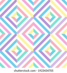 Abstract seamless pattern vector illustration geometric square rainbow with pink, purple, blue, yellow, green pastel in minimalistic style, beautifully repeating on a colored background.  white.
