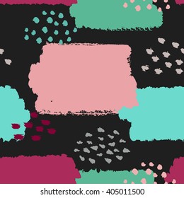 Abstract seamless pattern. Vector illustration for fashion design. Cute repeating background. Hand painted texture. Retro backdrop decoration. Decorative fabric. Brush postcard. Pink and black colors.
