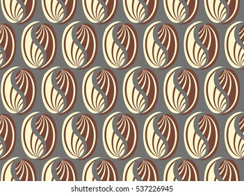 Abstract seamless pattern, vector illustration. Color ornament of geometric, plant elements, coffee beans.