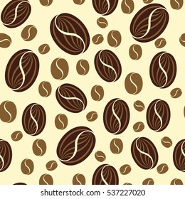 Abstract seamless pattern, vector illustration. Color ornament of geometric, plant elements, coffee beans.