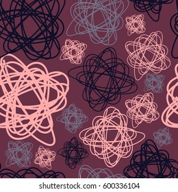 Abstract seamless pattern. Vector illustration. Background for textiles. Doodle Balls, themes, lines. Design of curtains. Pink, gray, blue, combination