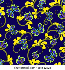 Abstract seamless pattern, vector illustration. Color pattern of geometric elements and butterflies