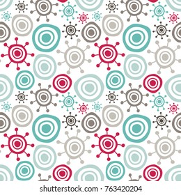 Abstract seamless pattern. Vector illustration with abstract snowballs and snowflakes.