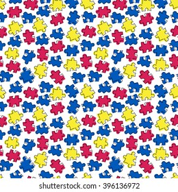 Abstract seamless pattern. Vector multicolored background. Puzzle pieces. Can be used for wallpaper, pattern fills, surface textures, scrapbooking, fabric prints.