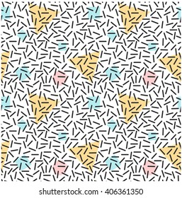 Abstract Seamless Pattern. Vector Texture with stick. Vector Texture with stick. Hipster pattern. Trendy pattern. Modern pattern.The era 80's - 90's years design style. Randomly  geometric shapes. 