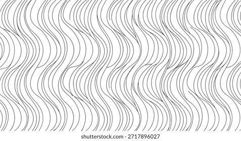 Abstrakte nahtlose Muster von vertikalen handgezeichneten wellenförmigen schwarzen Linien schafft eine dynamische fließende Textur für modernes Design und Tapeten Hintergründe.