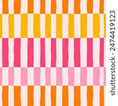 Abstract seamless pattern of vertical multicolored stripes in a row, distorted chess pattern, hand drawn illustration