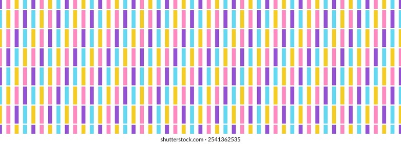 Abstract seamless pattern of vertical multicolored stripes, simple geometric shapes, vector illustration, background, print