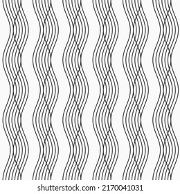 Abstract seamless pattern with vertical wavy lines. Curved lines art. Black vertical curved lines, isolated on white background. Vector background.