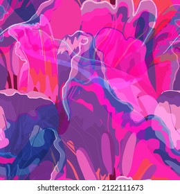 Abstract seamless pattern. Vibrant pink, purple, violet, magenta colors background. Surface design for fabric, wallpaper, wrapping paper, invitation card. Floral abstraction. Square vector EPS file.