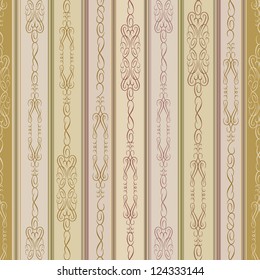 Abstract seamless pattern. Vignette ornament on striped background