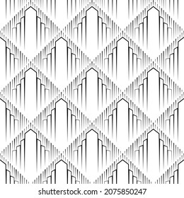 Resumen de un patrón impecable en estilo Art Deco vintage. Patrón para el diseño de vajilla original, textiles, papel pintado, tarjetas de felicitación y ropa elegante. Ilustración vectorial blanca negra.