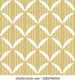 Abstract seamless pattern in vintage Art Deco style. Pattern for the design of original tableware, textiles, wallpaper, greeting cards and stylish clothes. Gold white vector illustration.