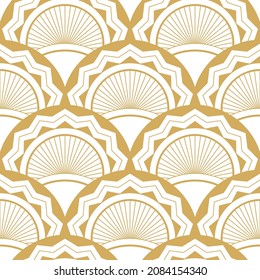Abstract seamless pattern in vintage Art Deco style. Pattern for the design of original tableware, textiles, wallpaper, greeting cards and stylish clothes. Gold white vector illustration.