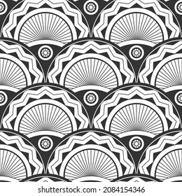 Resumen de un patrón impecable en estilo Art Deco vintage. Patrón para el diseño de vajilla original, textiles, papel pintado, tarjetas de felicitación y ropa elegante. Ilustración vectorial blanca negra.