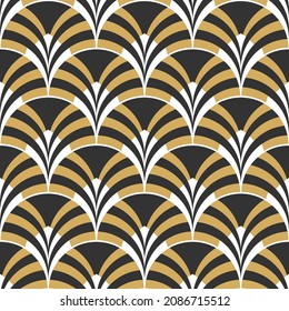 Abstract seamless pattern in vintage Art Deco style. Pattern for the design of original tableware, textiles, wallpaper, greeting cards and stylish clothes. Black gold vector illustration.
