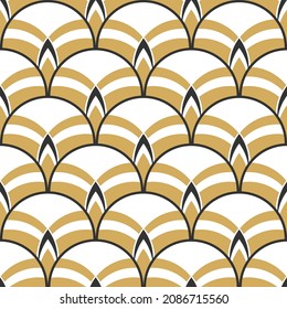 Abstract seamless pattern in vintage Art Deco style. Pattern for the design of original tableware, textiles, wallpaper, greeting cards and stylish clothes. Black gold vector illustration.
