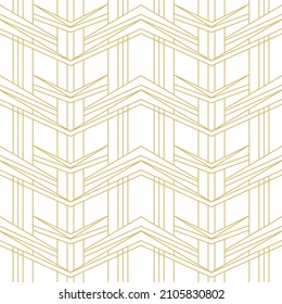 Abstraktes, nahtloses Muster im Art-Deco-Stil der Vintage. Muster für das Design von Original-Geschirr, Textilien, Tapeten, Grußkarten und stilvollen Kleidung. Goldweiße Vektorgrafik.