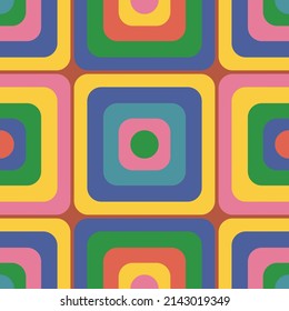 Abstract seamless pattern with vintage colorful squares. Round corner geometric shapes.